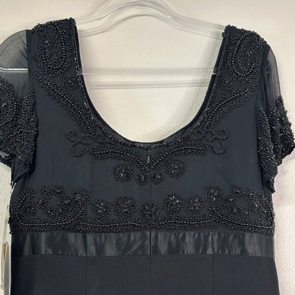 NWT Adrianna Papell Evening Short Sleeve Black Beaded Silk Empire Dress 12 - Picture 10 of 10